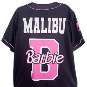 BARBIE Baseball Jersey Malibu Shirt Top Black PINK RARE Sz M L XL NEW